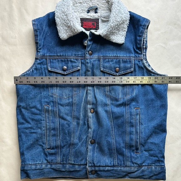 Vintage 80s lined denim vest, dark denim, fuzzy Sherpa lining, used gd condition - Picture 7 of 10